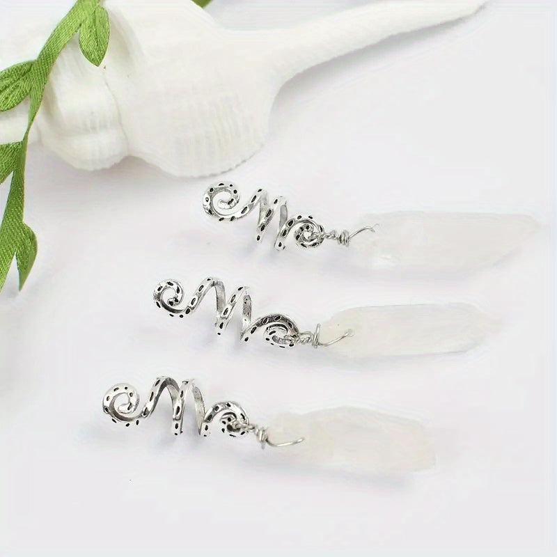 3pcs Colorful Crystal Quartz Dreadlock Hair Ring Spiral Coils Clips