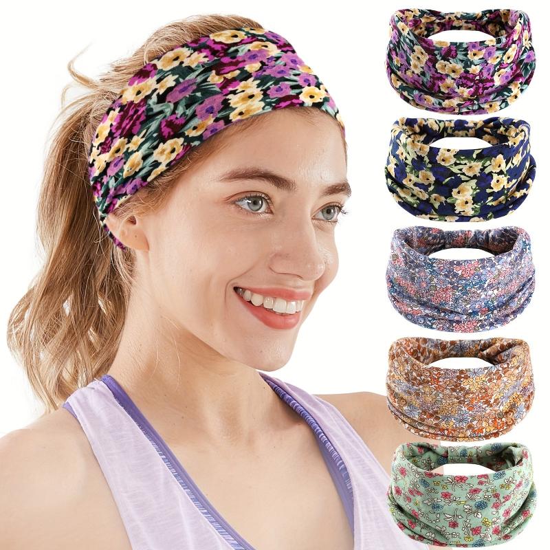 Flower Wide Headbands Elastic Bandana Non Slip for Women