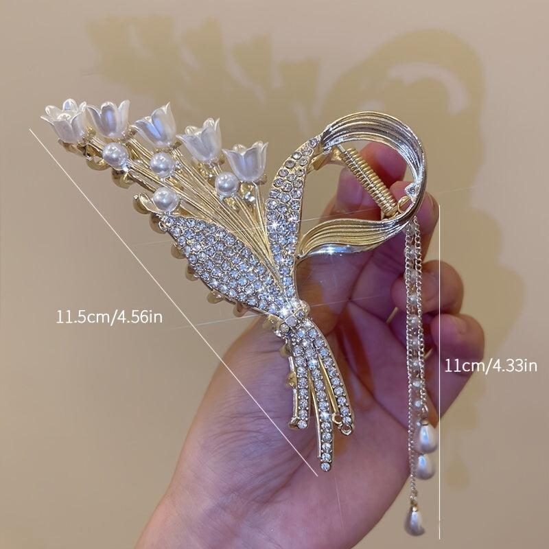 Beige Flower Hair Claws Pearl Tassel Hair Claws Hair Accessories