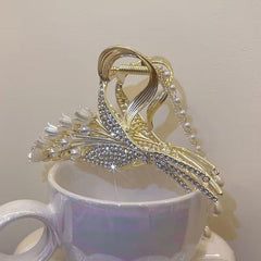 Beige Flower Hair Claws Pearl Tassel Hair Claws Hair Accessories