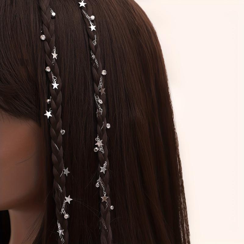Braided Hair Chain Headdress Ponytail Star Charm Hair Accessories