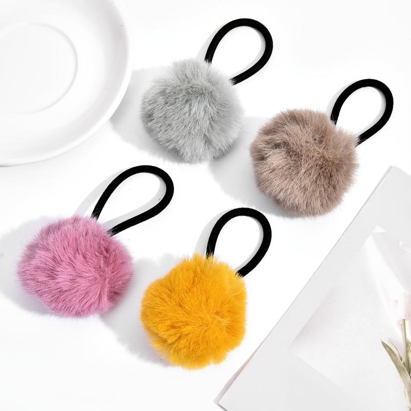 Thick Woven Pom Pom Hair Elastics Ties Rubber Bands