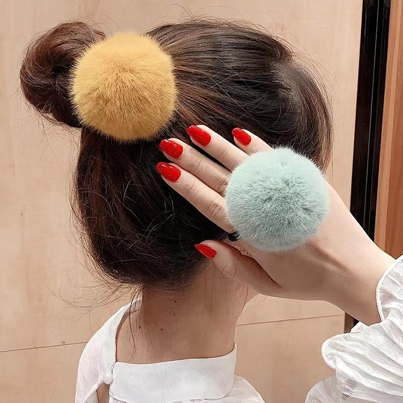 Thick Woven Pom Pom Hair Elastics Ties Rubber Bands