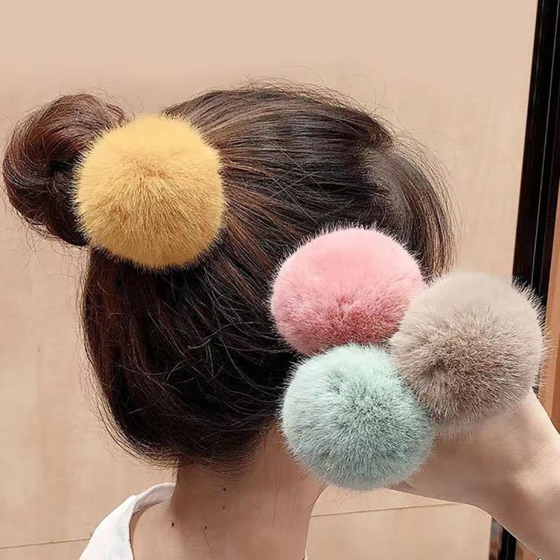 Thick Woven Pom Pom Hair Elastics Ties Rubber Bands