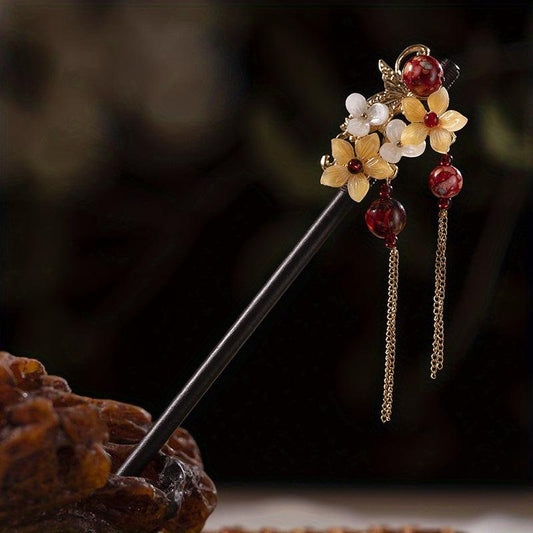 Ancient Flower Hairpin Chinese Style Hair Stick Pendant Ponytail Holder