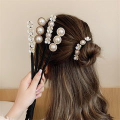 Flower & Pearl Hair Bun Maker Tie Wedding Hair Accessory