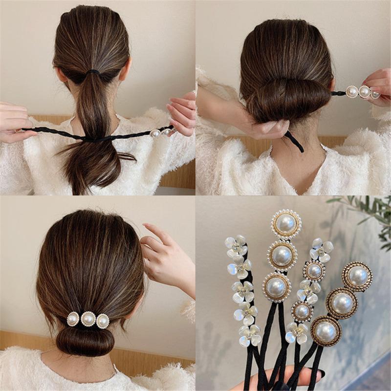 Flower & Pearl Hair Bun Maker Tie Wedding Hair Accessory