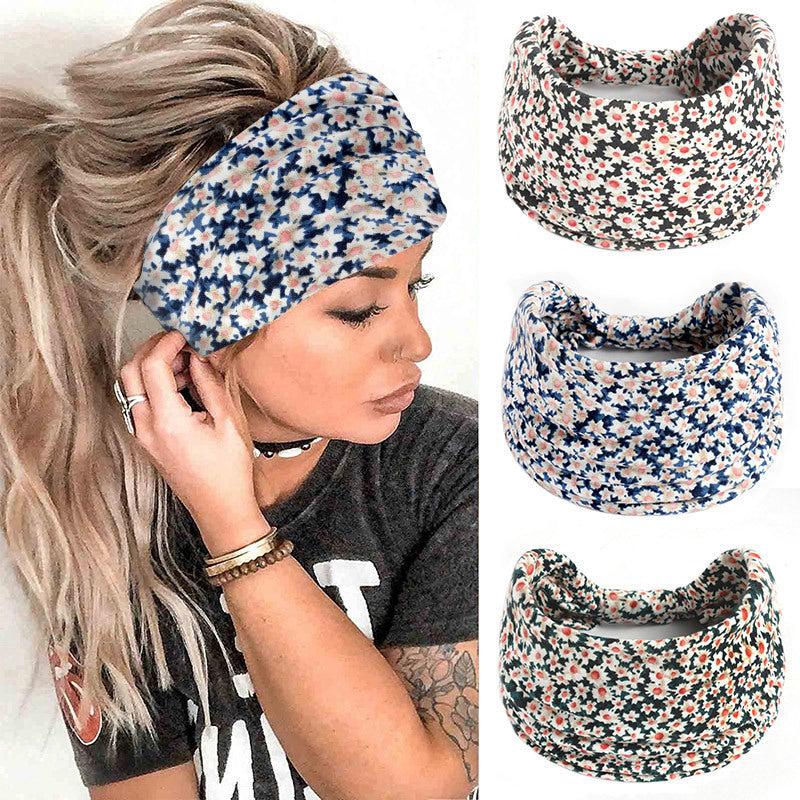 Daisy Printed Boho Headbands Elastic Headband Stylish Wrap Headbands