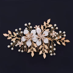 Golden Bridal Hair Comb Floral Pearl Wedding Comb Dainty Gift For Her