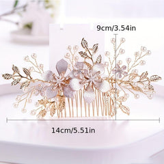 Golden Bridal Hair Comb Floral Pearl Wedding Comb Dainty Gift For Her