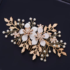Golden Bridal Hair Comb Floral Pearl Wedding Comb Dainty Gift For Her