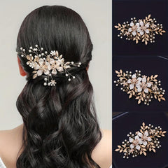 Golden Bridal Hair Comb Floral Pearl Wedding Comb Dainty Gift For Her