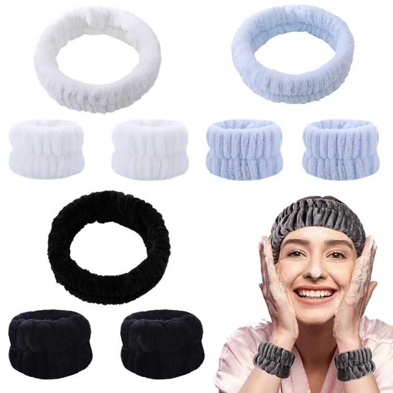 2 Pcs Wrist Wash Bands & 1 Pcs Face Washing Headband Set