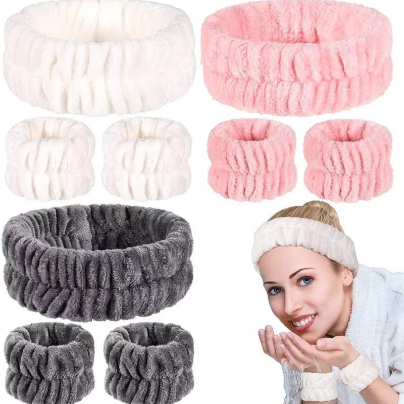 2 Pcs Wrist Wash Bands & 1 Pcs Face Washing Headband Set