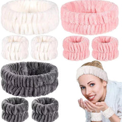 2 Pcs Wrist Wash Bands & 1 Pcs Face Washing Headband Set