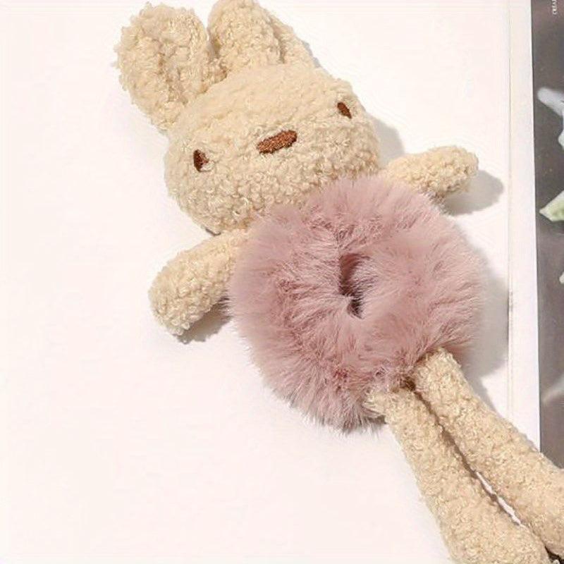 Plush Rabbit Hair Tie Bun Maker Elastic Scrunchie