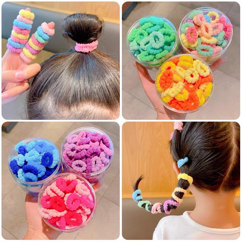 100PCS Plush Intestine Hair Tie Set Furry Scrunchies Pack Women Elastic Hair Ban