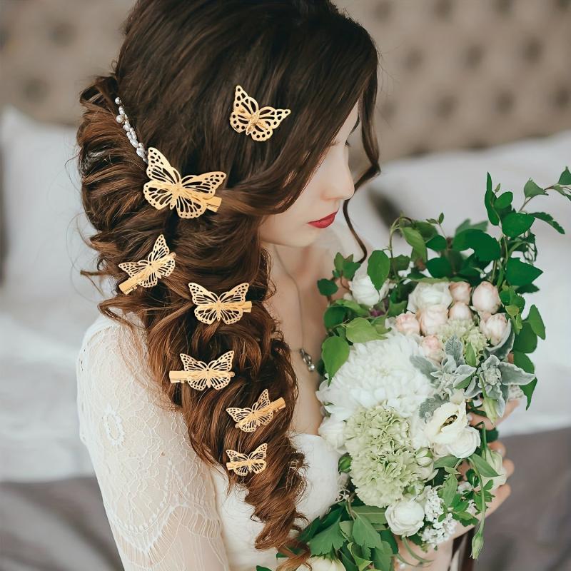 6 Pcs Golden Butterfly Hair Clips Metal Butterfly Duck Billed Clip Barrettes