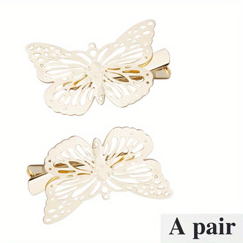 6 Pcs Golden Butterfly Hair Clips Metal Butterfly Duck Billed Clip Barrettes