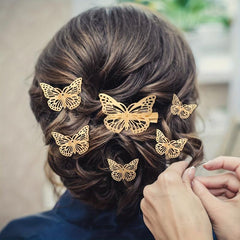 6 Pcs Golden Butterfly Hair Clips Metal Butterfly Duck Billed Clip Barrettes