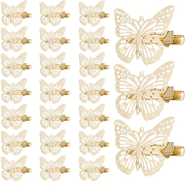6 Pcs Golden Butterfly Hair Clips Metal Butterfly Duck Billed Clip Barrettes