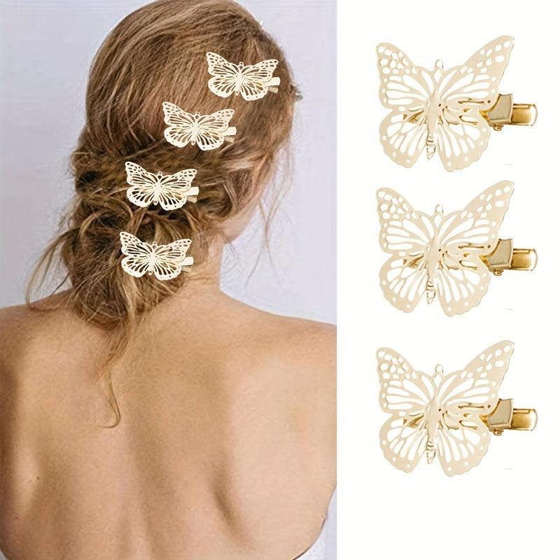 6 Pcs Golden Butterfly Hair Clips Metal Butterfly Duck Billed Clip Barrettes