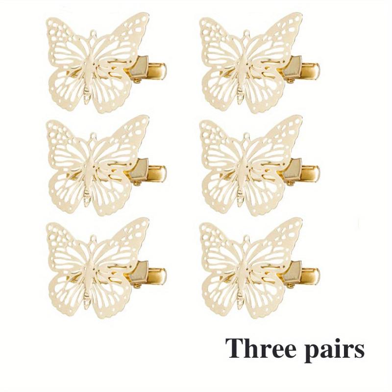 6 Pcs Golden Butterfly Hair Clips Metal Butterfly Duck Billed Clip Barrettes