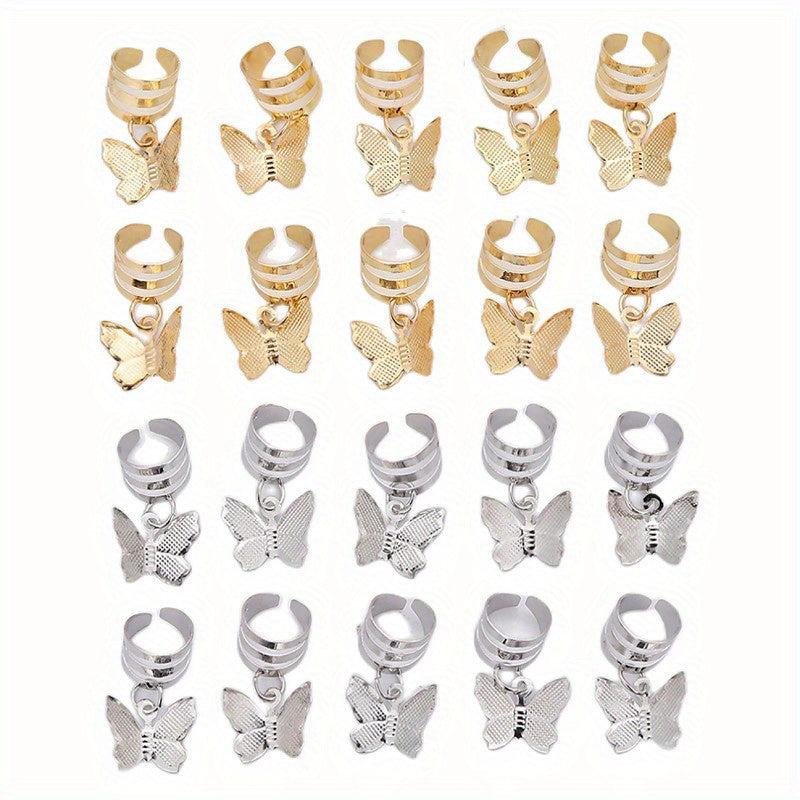 20pcs Butterfly Tassel Hair Ring Side Hair Dreadlock Accessories