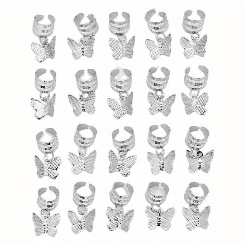 20pcs Butterfly Tassel Hair Ring Side Hair Dreadlock Accessories