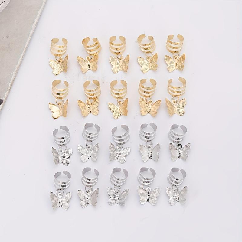 20pcs Butterfly Tassel Hair Ring Side Hair Dreadlock Accessories