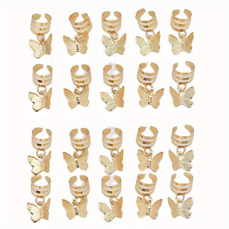 20pcs Butterfly Tassel Hair Ring Side Hair Dreadlock Accessories