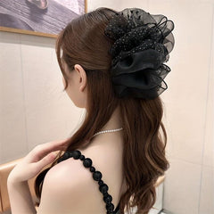 Organza Hair Claw Rhinestone Nonslip Ponytail Holder