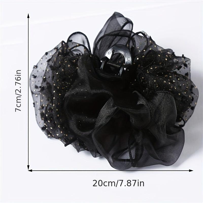 Organza Hair Claw Rhinestone Nonslip Ponytail Holder