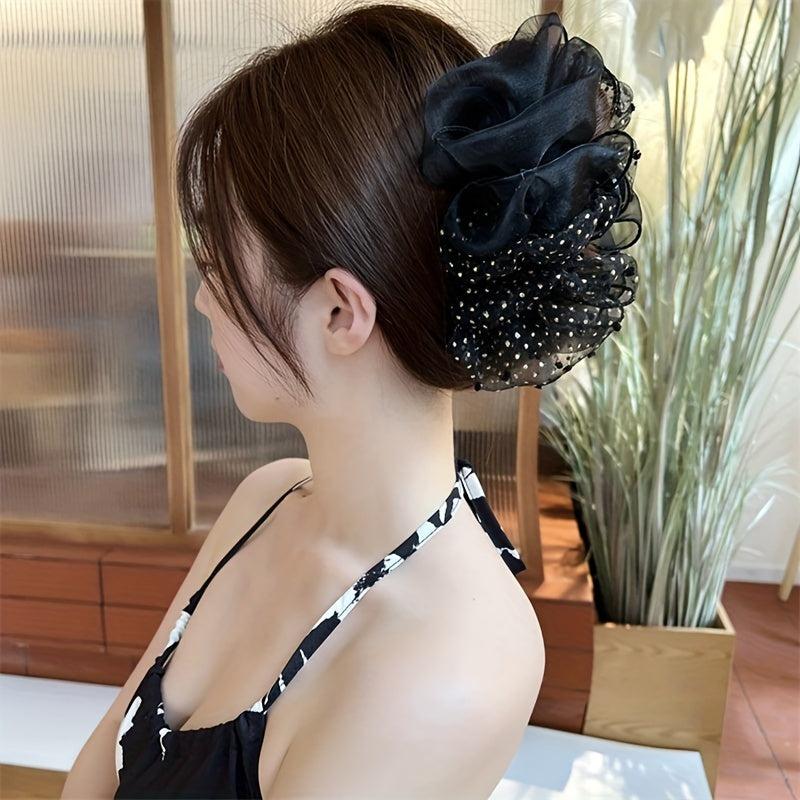 Organza Hair Claw Rhinestone Nonslip Ponytail Holder