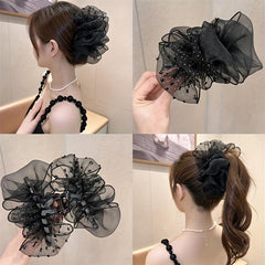 Organza Hair Claw Rhinestone Nonslip Ponytail Holder