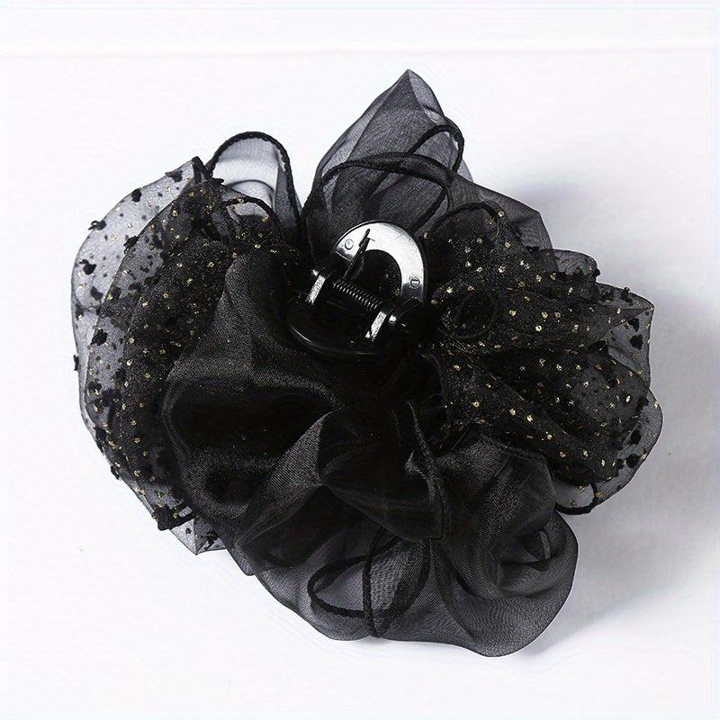 Organza Hair Claw Rhinestone Nonslip Ponytail Holder