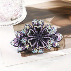 Vintage Rhinestone Flower Barrette Hair Clip for Women Girls