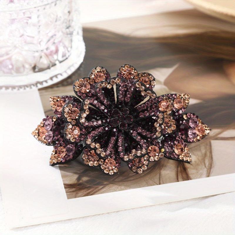 Vintage Rhinestone Flower Barrette Hair Clip for Women Girls