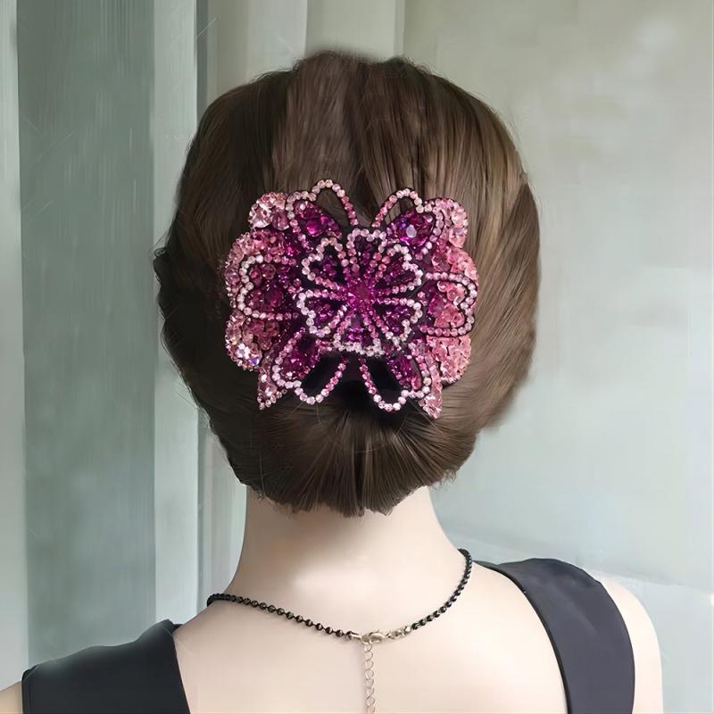 Vintage Rhinestone Flower Barrette Hair Clip for Women Girls