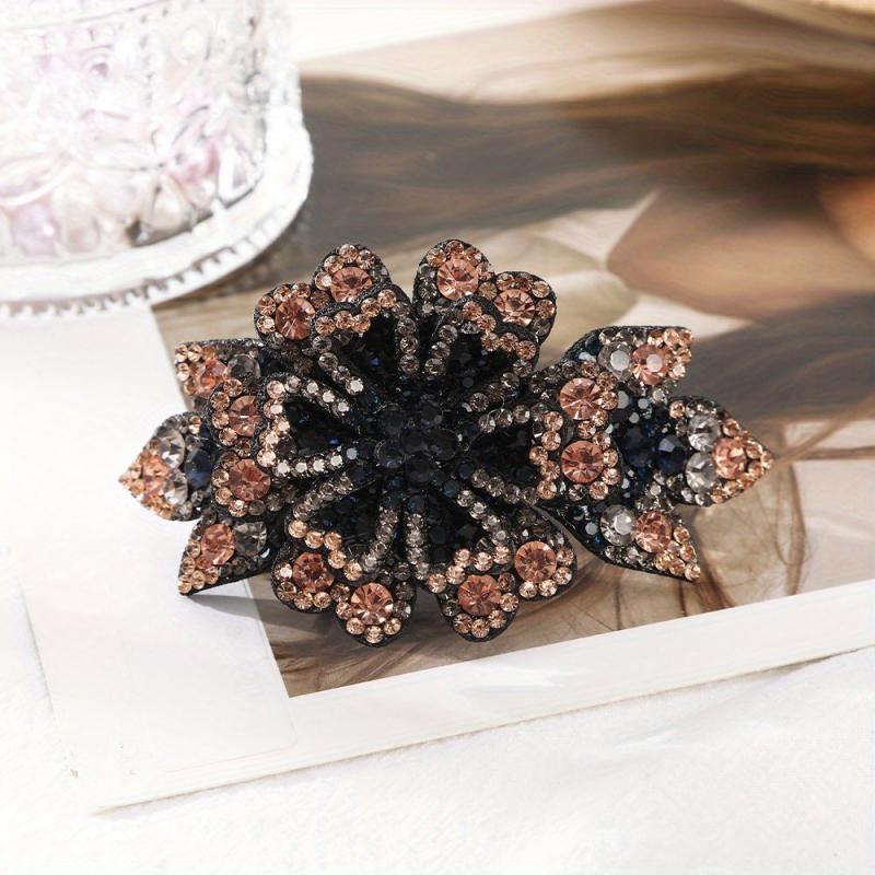 Vintage Rhinestone Flower Barrette Hair Clip for Women Girls