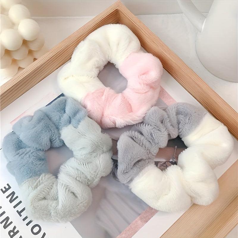3pcs Plush Block Scrunchie Fluffy Hair Tie Minimalist Hair Accessory