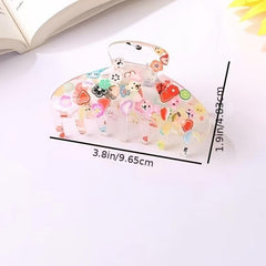 Colorful Flowers Fruits Heart Print Hair Clip Strong Hold Grip Hair Jaw Clip