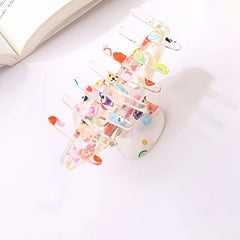 Colorful Flowers Fruits Heart Print Hair Clip Strong Hold Grip Hair Jaw Clip