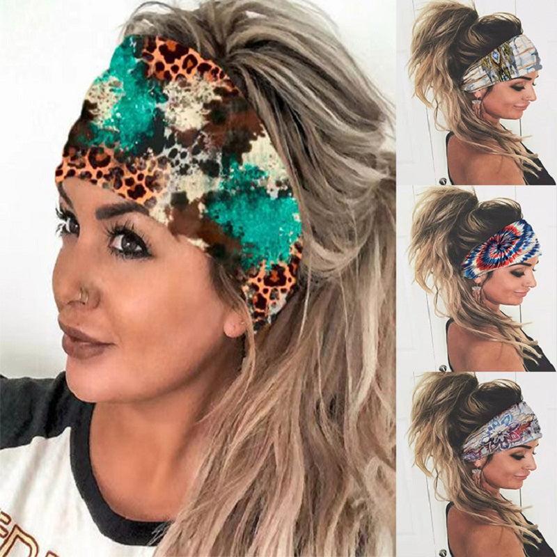 Leopard Print Stretchy Boho Style Sweatband
