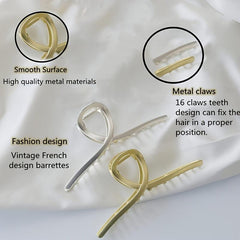 Golden Silver Metal Hair Clips For Women Big Hair Clips Nonslip Metal Hair Claw