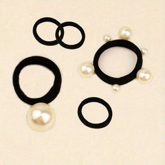 5pcs Faux Pearl Hair Tie Bowknot Hair Rope Ponytail Holder Hair Accessories