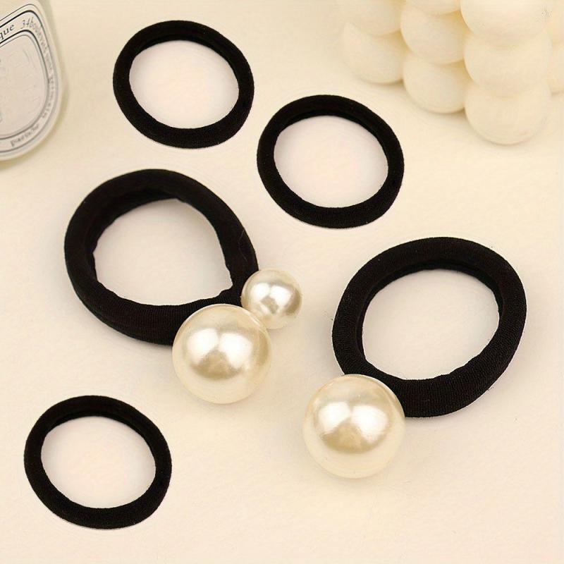 5pcs Faux Pearl Hair Tie Bowknot Hair Rope Ponytail Holder Hair Accessories