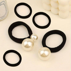 5pcs Faux Pearl Hair Tie Bowknot Hair Rope Ponytail Holder Hair Accessories