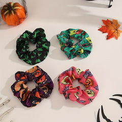 4pcs Halloween Scrunchies Hair Tie Ghost Face Pumpkin Pattern Hair Rope