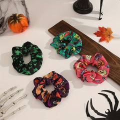 4pcs Halloween Scrunchies Hair Tie Ghost Face Pumpkin Pattern Hair Rope